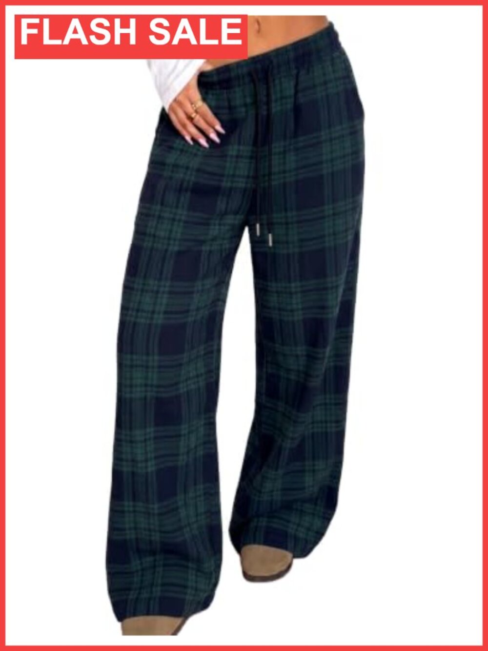 Plaid Wide Leg High Waisted Pajama Lounge Sweatpants Drawstring Pockets